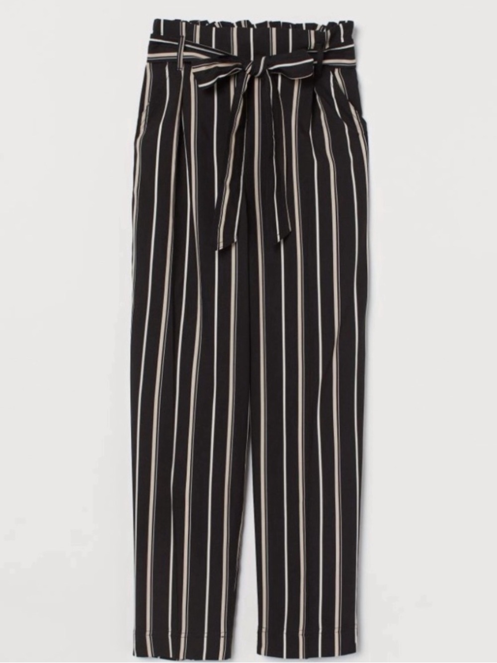 H&M Black Vertical Stripe Paperbag Waist Pants